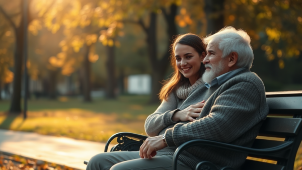heartwarming moment elderly man and young woman sitting together