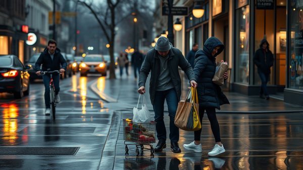 People Shopping Street Rainy Day Urban Life City Scene