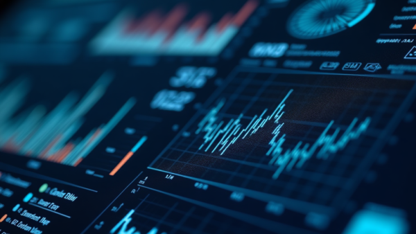 Financial Data Screen Dashboard with Blue Graphs and Charts for Analysis
