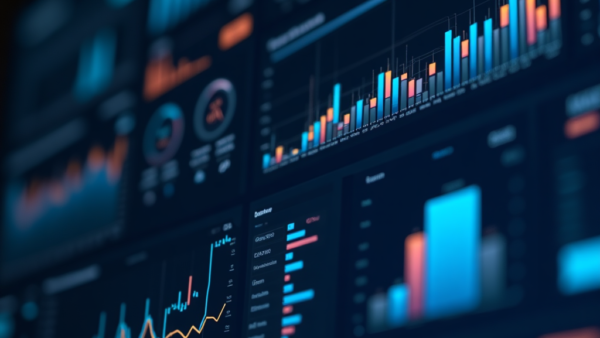 Digital stock charts dashboard with financial data analysis screens