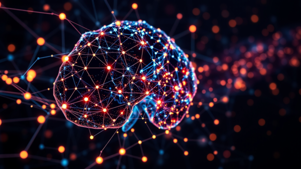 Digital brain network glowing with connections and data points