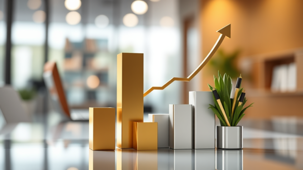 Business Growth Chart with Office Background