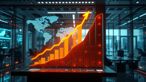 Global financial growth chart with upward trend and world map
