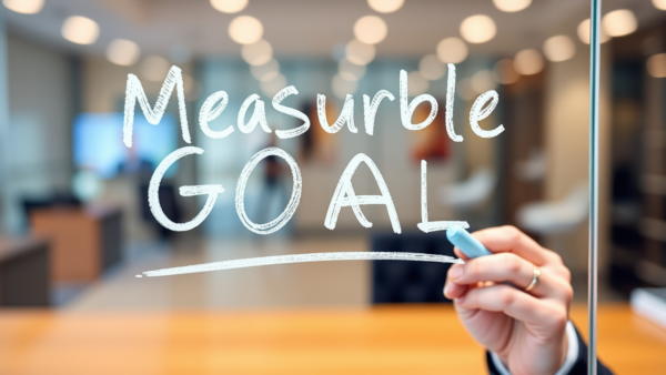 Measurable Goal writing on glass for business strategy planning
