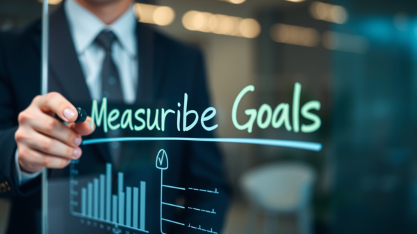 Measure Goals business graph plan for success on glass