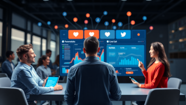 Digital Marketing Team Meeting Analyzing Social Media Data