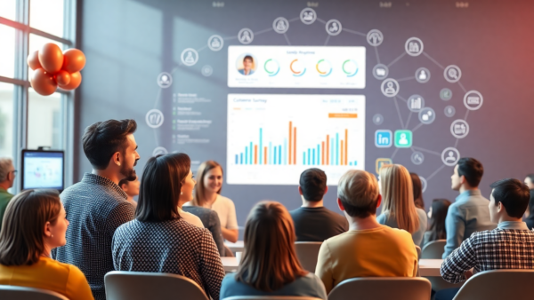 Business meeting watching digital data screen presentation