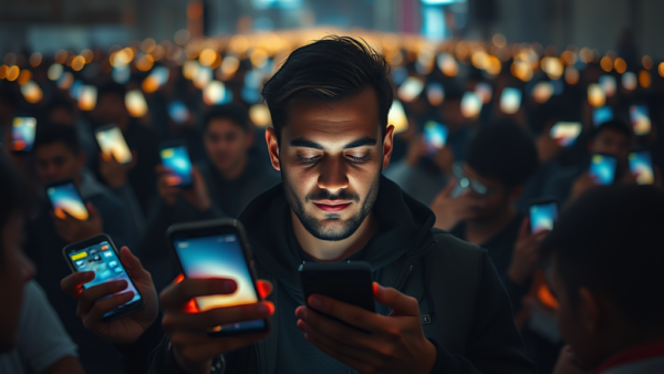 Smartphone Addiction Concept Crowd of People Using Phones