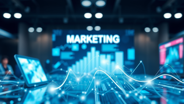 Digital marketing data analysis with glowing charts and graphs