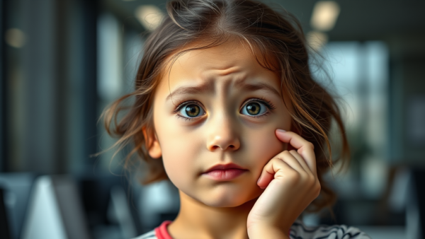 Cute little girl with puzzled expression on face closeup