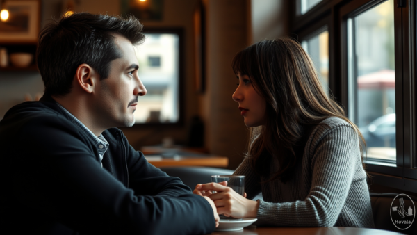 Couple holding hands at cafe table looking at each other