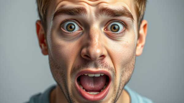 Shocked man face expression closeup