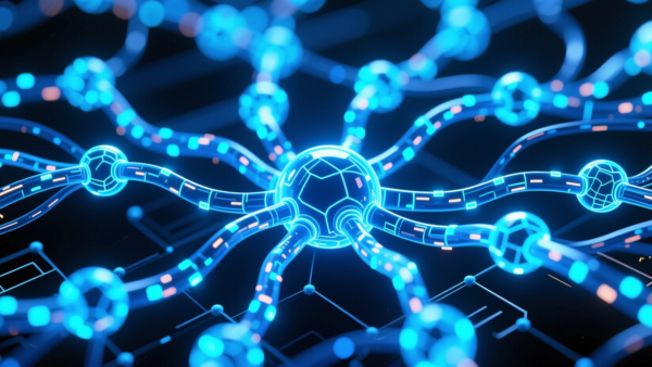 Neural network technology abstract background digital art glowing nodes