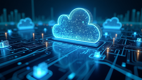 Digital cloud network data processing and connectivity concept.