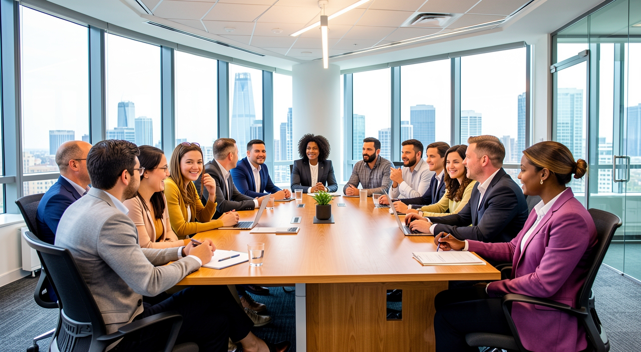 Vibrant conference room with a diverse audience engaged in discussion