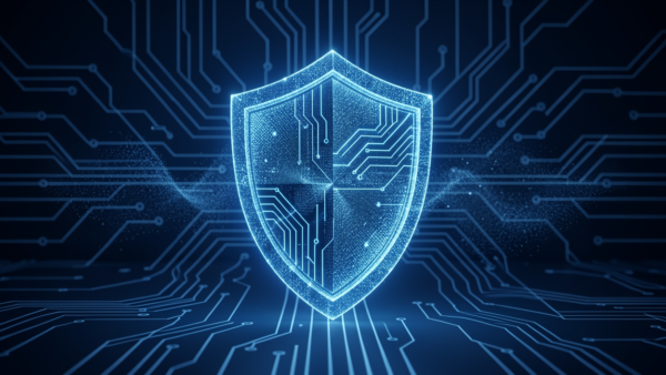 Digital shield cybersecurity technology concept graphic for data protection
