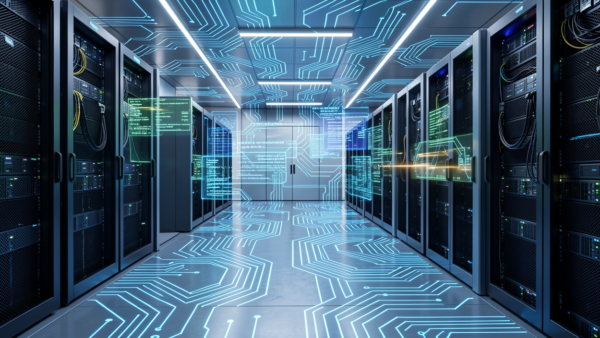 Server room circuit pattern data flow technology future digital background