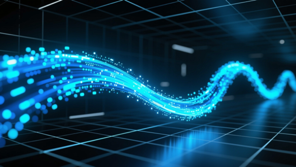 Blue light wave data stream with grid background motion graphics