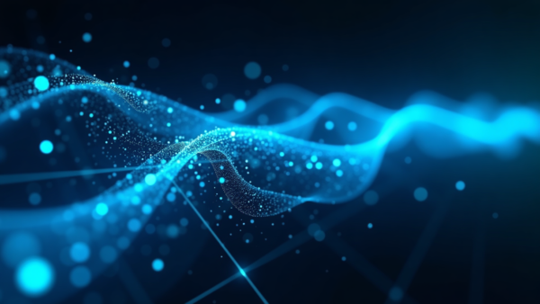 Blue light waves abstract particles digital flow technology background