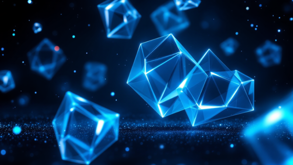 Blue crystal shapes data visualization graphic, abstract geometric network connections