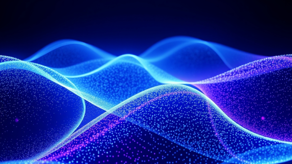Blue abstract wave particle background digital art for tech