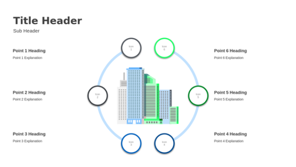 Six-Step Building Diagram PowerPoint Template with a Clean, Editable Layout