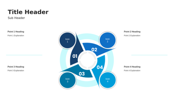 Editable Business to Consumer Four Steps PowerPoint Template for B2C Marketing Strategy Presentations – Pinwheel Visual Layout