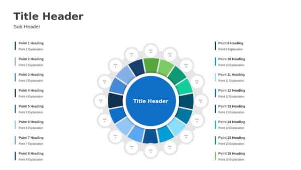 Circle Diagram Sixteen Steps Presentation Graphic for Business Process and Strategy Presentations