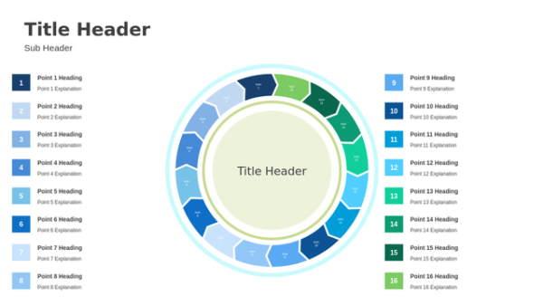 Sixteen-Step Circle Diagram PowerPoint Template with a Clean, Icon-Based Visual Layout