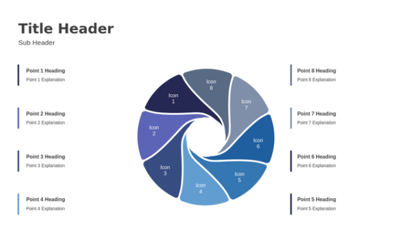 Circle Diagram Eight Steps PowerPoint Template Editable Slides for Business Process and Strategy Presentations – Pinwheel Layout